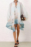 SUPER WHOLESALE | Palm Printed Knot Neck Shirt Dress