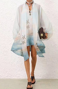 SUPER WHOLESALE | Palm Printed Knot Neck Shirt Dress