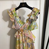 SUPER WHOLESALE | Cut-out Printed Long Dress