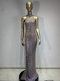 SUPER WHOLESALE | Halterneck Rhinestone Maxi Dress In White