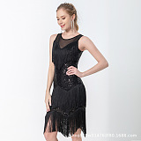 SUPER WHOLESALE | Fringe Trim Sequin Mesh Splicing Bodycon Dress