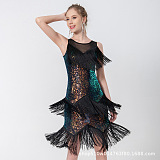 SUPER WHOLESALE | Fringe Trim Sequin Mesh Splicing Bodycon Dress