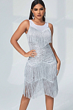SUPER WHOLESALE | Fringe Trim Sequin Mesh Splicing Bodycon Dress