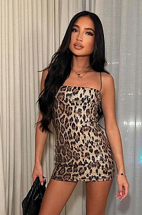 SUPER WHOLESALE |  Leopard Spaghetti Dress
