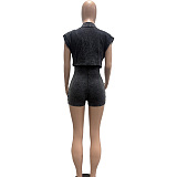 SUPER WHOLESALE |  Washed Romper Set with Jacket Coat
