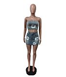 SUPER WHOLESALE | Denim Printed Skirt Set