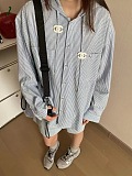 SUPER WHOLESALE | Striped Shirt Hoodie Top