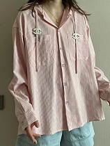 SUPER WHOLESALE | Striped Shirt Hoodie Top