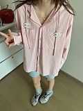 SUPER WHOLESALE | Striped Shirt Hoodie Top