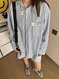 SUPER WHOLESALE | Striped Shirt Hoodie Top