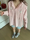 SUPER WHOLESALE | Striped Shirt Hoodie Top