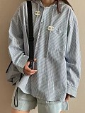 SUPER WHOLESALE | Striped Shirt Hoodie Top