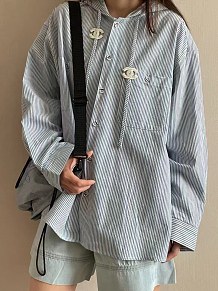 SUPER WHOLESALE | Striped Shirt Hoodie Top