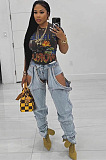 SUPER WHOLESALE |  Patchwork Cut-out Jeans