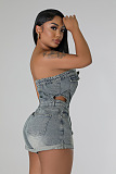 SUPER WHOLESALE |  Denim Washed Strapless Romper