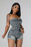 SUPER WHOLESALE |  Denim Washed Strapless Romper