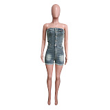 SUPER WHOLESALE |  Denim Washed Strapless Romper
