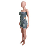 SUPER WHOLESALE |  Denim Washed Strapless Romper