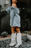 SUPER WHOLESALE | Denim Strapless Feather Jacket