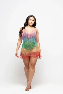 SUPER WHOLESALE |Rainbow Fringe Dress