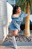 SUPER WHOLESALE | Denim Strapless Feather Jacket