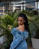 SUPER WHOLESALE | Denim Strapless Feather Jacket