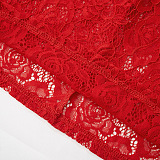SUPER WHOLESALE | Stand Neck Lace Long Sleeve Back Zip Up Long Dress