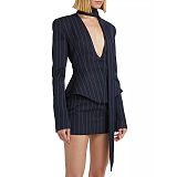 SUPER WHOLESALE |  Plunge Neck Blazer Skirt Set