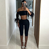 SUPER WHOLESALE | Off-Shoulder Wrap Top, Fitted Bodycon Skirt, and Five-Point Shorts Set