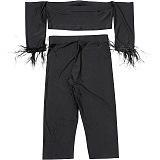 SUPER WHOLESALE | Off-Shoulder Wrap Top, Fitted Bodycon Skirt, and Five-Point Shorts Set