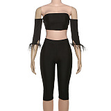 SUPER WHOLESALE | Off-Shoulder Wrap Top, Fitted Bodycon Skirt, and Five-Point Shorts Set