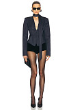 SUPER WHOLESALE |  Plunge Neck Blazer Skirt Set