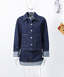 SUPER WHOLESALE | Folded Denim Jacket and Skirt Set