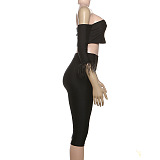 SUPER WHOLESALE | Off-Shoulder Wrap Top, Fitted Bodycon Skirt, and Five-Point Shorts Set