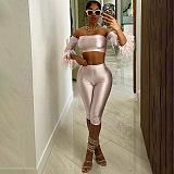 SUPER WHOLESALE | Off-Shoulder Wrap Top, Fitted Bodycon Skirt, and Five-Point Shorts Set