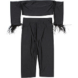 SUPER WHOLESALE | Off-Shoulder Wrap Top, Fitted Bodycon Skirt, and Five-Point Shorts Set