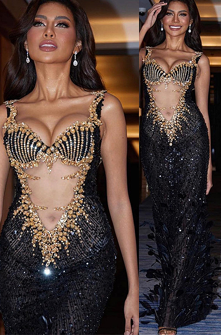 SUPER WHOLESALE | Rhinestone Feather Gown