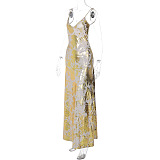 SUPER WHOLESALE | Remiel Backless Meatllic Maxi Dress