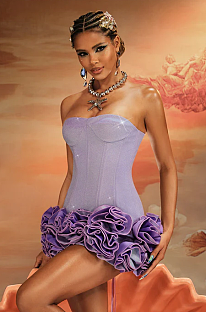 SUPER WHOLESALE | Strapless Flower Mini Dress In Purple