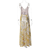 SUPER WHOLESALE | Remiel Backless Meatllic Maxi Dress