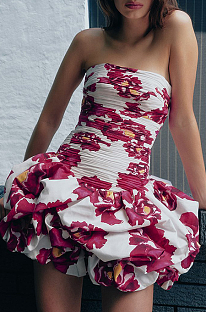 SUPER WHOLESALE | Printed Strapless Puffy Dress