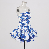 SUPER WHOLESALE | Printed Strapless Puffy Dress