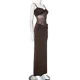 SUPER WHOLESALE | Twist Spaghetti Dress in Brown