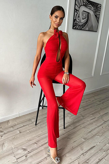 SUPER WHOLESALE |  Strapless Jumpsuit in Red