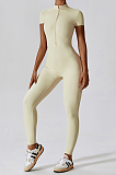 SUPER WHOLESALE | Half Zip Up Jumpsuit in Apricot