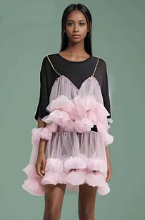 SUPER WHOLESALE | Chiffon Patchwork Puffy Dress