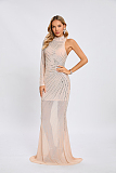 SUPER WHOLESALE |   Beaded  Slim-fit One-shoulder Dress in Apricot
