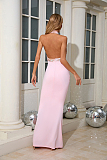 SUPER WHOLESALE |   Embroidered Patchwork Slim-fit Long Dress in Pink