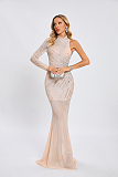SUPER WHOLESALE |   Beaded  Slim-fit One-shoulder Dress in Apricot