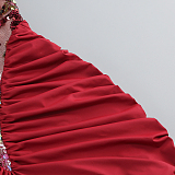 SUPER WHOLESALE |   Embroidered Patchwork Slim-fit Long Dress in Red